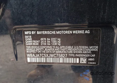 2018 BMW 530I xDrive from USA, damaged, VIN WBAJA7C5XJWC75827